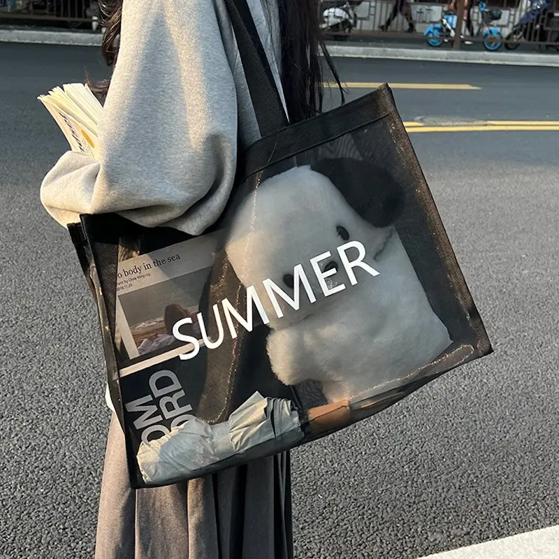 Custom Logo Fashion Women Hand Bags Reusable Sand Beach Kids Child Toy Collection Tote Summer Beach Mesh Bag