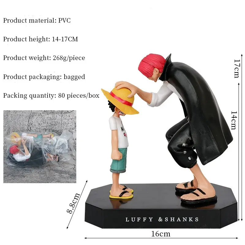 17cm Anime Figure Luffy Shanks Touching Head Model PVC Ornament Action Figure