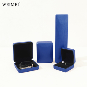 WEIMEI Custom Logo Wholesale Luxury <b>Blue</b> Textured PU Leather Small Square <b>Ring</b> Earring Necklace Jewelry Packaging Box - Product Image 3