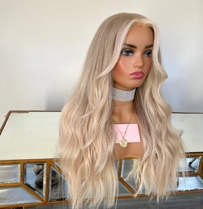 Vente en gros Perruques cheveux humains européens véritables <span class=keywords><strong>blond</strong></span> cendré platine à double tirage Nœuds blanchis sans colle Perruques HD Lace Front transparentes - Product Image 2