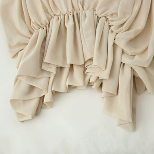Lin Elegant Casual Woven Draped Chiffon Cape Sleeve Blouse-V-Neck Ruched Asymmetric Hem <strong>Flowy</strong> <strong>Top</strong> for Women Outwear - Product Image 3