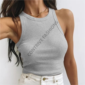 Débardeur court décontracté pour femme, col rond, en tricot de spandex/coton, anti-boulochage, séchage rapide, écologique, respirant, avec dentelle - Product Image 3