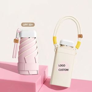 Parapluie pliant compact 6K 6 mini avec protection UV, personnalisable avec logo, idéal pour les cadeaux d'entreprise d'été, vente en gros avec sac fourre-tout - Product Image 1