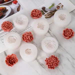 Moules à fleurs 3D OEM/ODM, divers modèles de fleurs, moules à bougies en Silicone, pivoine, Rose, fleur de Lotus, moules à savon, Logo personnalisé, 10 pièces