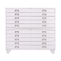 Grande commode de rangement en acier inoxydable, meuble à tiroirs plats, design d'architecture, carte, rangement