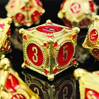 Ensemble de dés de jeu de rôle D&D en métal massif, 7 pièces, faits à la main, à bords vifs, polyédriques, couleur or rouge vif, pour jeux de société Dungeons & Dragons
