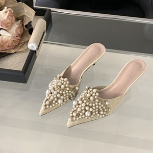 Chaussures sexy pour femmes, mode printemps/automne, élégantes, avec perles, patchwork de cristaux, à enfiler, talons fins, pantoufles, nouvelle collection 2023, 35-39 - Product Image 4