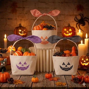 Decoraciones Temáticas de Halloween, Cesto de Tela Reutilizable de Gran Capacidad para Dulces, Cesta de Halloween con Diseño de Calabaza para Recoger Dulces - Product Image 2