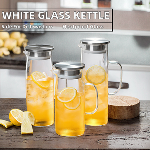 Modern Cool White Glass Cold <b>Water</b> <b>Kettle</b> with Lid Large Capacity Heat-Resistant Dishwasher Safe for Household Use Tea Set - Product Image 2