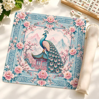 Tapis de mahjong personnalisé de style chinois avec motif paon, antidérapant, lavable, avec sac de rangement, vente en gros OEM
