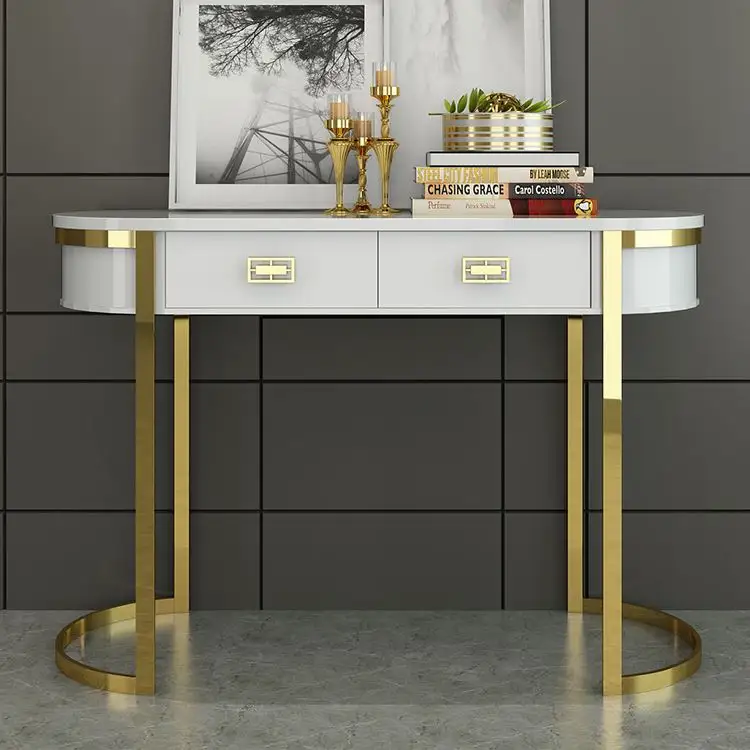 Mobili soggiorno tavolino consolle oro con due cassetti metallo di lusso popolare personalizzato moderno rettangolo dipinto