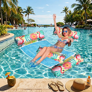 Nueva Hamaca Inflable Individual de Doble Tubo con Diseño de Flamenco para Verano, Diversión en la Piscina, Tejido de Malla de PVC Engrosado, para Adultos - Product Image 1