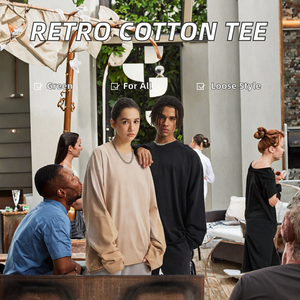 T-shirts unisexes à manches longues en coton 100% uni surdimensionné à col rond 275 g/m² lavés à l'ancienne à épaules tombantes pour hommes - Product Image 2