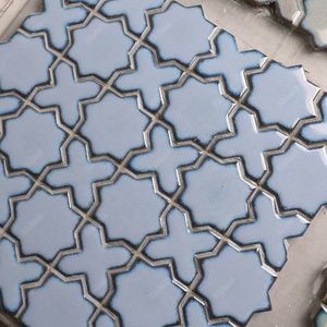Foshan Mozaik-mosaico de cerámica azul marino para cocina, azulejo de mosaico de fábrica Euro Star Cross, brillante, contra salpicaduras, pared de ducha de baño - Product Image 5