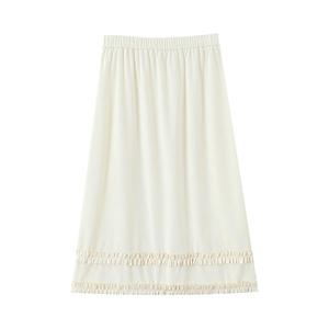 Jupe mi-longue en dentelle rétro Happy Plus, blanc cassé, grande taille, automne-hiver, décontractée, couleur unie, polyester N9306 - Product Image 5