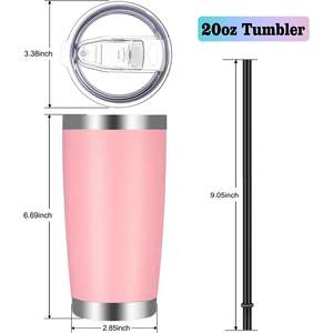 Gobelet isotherme rose en acier inoxydable 20oz à double paroi sous vide avec couvercle et paille réutilisable sans BPA pour le bureau, la voiture et les voyages - Product Image 6