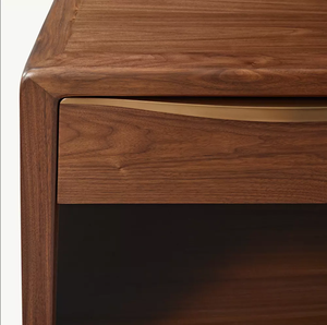 Modern Minimalist <b>Walnut</b> Color Bedside Cabinet Solid Wood Storage 1 Drawer Luxury Bedroom Open Nightstand - Product Image 6