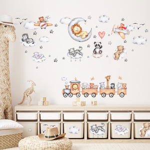 शिशु कक्ष सजावट कार्टून पशु ट्रेन वॉलपेपर स्टिकर 3डी वॉल पेपर - Product Image 4