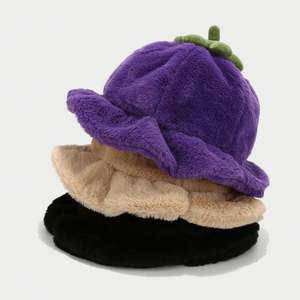 2024 Autumn Winter Cute Fashion <b>Lady</b> Girl Pumpkin Design <b>Fur</b> Bucket <b>Hat</b> - Product Image 2