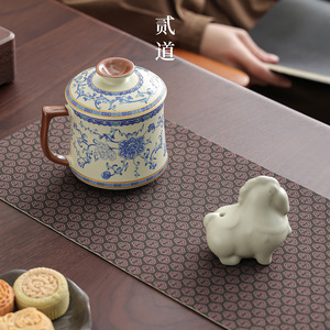 Ensemble de tasses à thé en porcelaine Ru Ware Lotus Scroll avec couvercle et infuseur, cadeau de bureau - Product Image 4