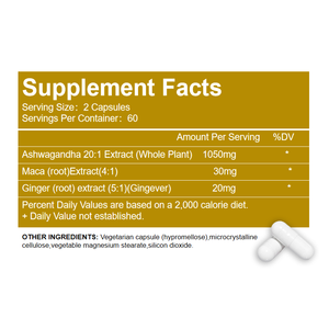 Suplemento de Ashwagandha Premium OEM con Extracto de Maca y Ginseng, Apoyo Energético y de Resistencia, Potenciador de Vitalidad Masculina, 120 Cápsulas Veganas - Product Image 2