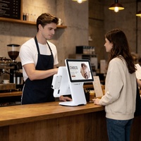 Terminal de point de vente tactile plat 15 pouces avec lecteur de carte NFC, système de point de vente pour supermarché, Windows 10