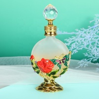 Botol Parfum Logam Bunga Mawar Arab, 15Ml Botol Kaca Attar Mewah Buram Isi Ulang Minyak Esensial # 15312-G