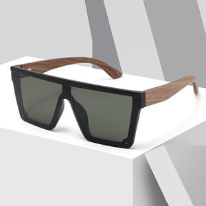 Lunettes de soleil carrées à monture large Conchen, branches en bois noir, protection UV400, unisexe, tendance - Product Image 2