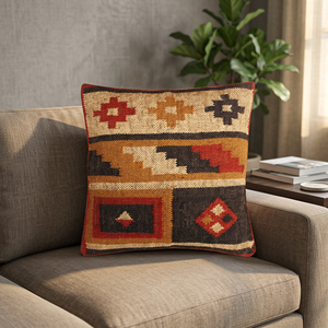 Housse de coussin carrée en tissu de coton tricoté moderne sur mesure, inspirée du style indien, brodée - Product Image 3