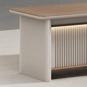Bureau de direction incurvé haut de gamme en PVC - Lumière ambiante à commande vocale, bureau de bureau laqué pour patron/directeur - Product Image 3
