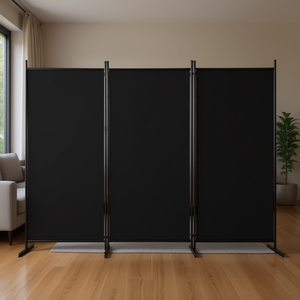 Paravent pliable à 3 panneaux en tissu polyester noir de 6 pieds, design minimaliste, opaque, structure de cadre mobile - Product Image 2