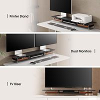 Support d'écran double à 2 niveaux en bois avec tiroir et pieds en acrylique pour étagère de bureau avec organisateur de rangement