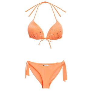 HDJ Bikini Set Orange <b>String</b> Tie Top And Bottom Swimwear Size 42 44 46 48 Solid Color Stretch Fit Women's Beachwear - Product Image 2