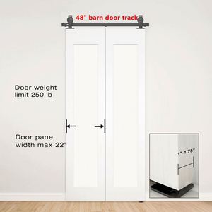WEKIS Heavy Duty Durable Industrial Brass Black Track Top Mounted Bi-Folding Barn Door Hardware <b>Kit</b> with Roller for Kitchen - Product Image 3