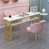 Table à ongles moderne en marbre blanc avec cadre en métal doré, table de manucure avec tiroirs et étagère de rangement, bureau à ongles de luxe léger