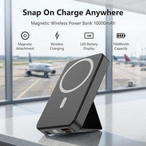 Banco de Energía Inalámbrico Magnético de 10000 mAh, Cargador Inalámbrico con Pantalla LED Digital y Soporte Integrado para iPhone y Android, Ideal para Viajes - Product Image 1
