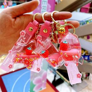 Creative Liquid Quicksand Handbag Accessories Keychain Pendant Small Gift Acrylic Keyrings <b>Floating</b> Strawberry Liquid Keychains - Product Image 2