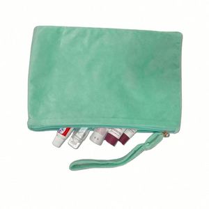 Bolsa de Maquillaje de Terciopelo Ecológica, Personalizable con Logotipo, Portátil, Reutilizable, Verde, para Viajes, para Mujeres, Venta al Por Mayor - Product Image 3