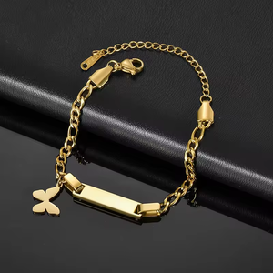 Custom Engraved 18k <strong>Gold</strong> Plated Stainless Steel <strong>Bracelet</strong> for <strong>Kids</strong> Unisex Trendy Cuban Chain <strong>Bracelet</strong> <strong>Gold</strong> Bar <strong>Bracelet</strong> for <strong>Kids</strong> - Product Image 3