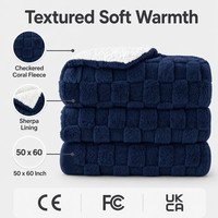 Selimut Elektrik Custom 50x60 Inch Biru Dongker Mewah Bermotif Kotak-kotak Bahan Coral Fleece Sherpa Kontrol Digital Aman dan Hangat