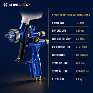 Pistola de Pulverización Automotriz HVLP Profesional de Alto Rendimiento Kingtop WARTE - Pistola de Pulverización WARTE 600ml 1.3mm 1.4mm - Product Image 6