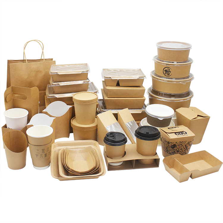 For Disposable Double Wall Craft Paper Custom Take Away Bowl Cup Bento Boxes For Fast Food