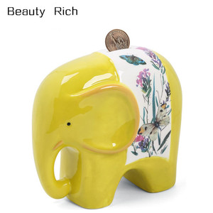 소년과 소녀를 위한 동물성 세라믹 은행 세라믹 돼지 저금통 큰 코끼리 돈 동전 은행 아기 종묘장 장식, 아이를 위한 선물 황색 - Product Image 1