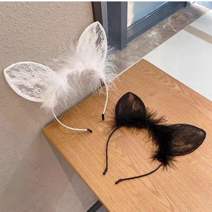 Serre-tête en dentelle avec oreilles de chat noir et blanc pour fête d'Halloween, accessoire de cheveux pour femme - Product Image 4