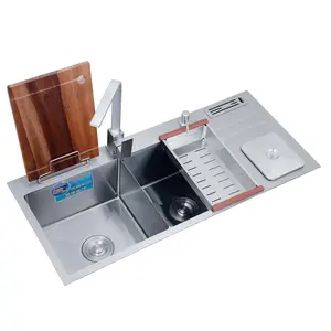 Silver Kitchen Sink Handmade Stainless Steel sink with Trash can and Knife holder Factory Price Manufacturer