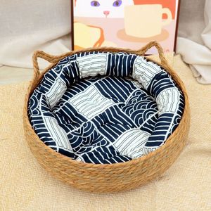 Nido di paglia naturale tessuto fatto a mano casa per animali domestici inverno caldo letto per gatti Scratching Board nido di cane con cuscino morbido - Product Image 4