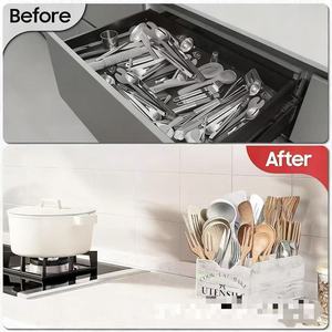 Cross-border retro wooden tableware storage box, kitchen rotating compartment kitchen utensil organizer, household knife, fork, - Product Image 4