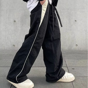 Custom Design American Retro Street Vintage <b>Y2K</b> Sports Nylon <b>Pants</b> Loose Casual Mid Waist Drawstring Trousers Straight Pattern - Product Image 1