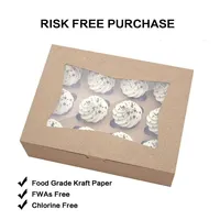Boîte à gâteau carrée jetable en papier kraft, boîte d'emballage pour macarons avec fenêtre transparente