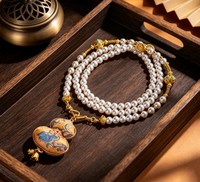 Nouveau collier chaîne pour pull de style vintage chinois avec pendentif gourde porte-bonheur, perles, brocart Song et perles de coquillage